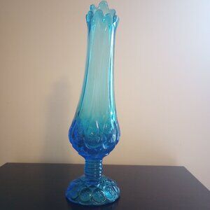 LE Smith Blue Peacock Swung Glass Vase Moon & Stars 9 Fingers 13.25" tall